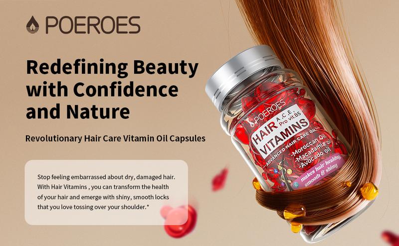 POEROES  50 Capsules Hair Oil With Argan Avocado & Moroccan  Oil - Hair Vitamins A C E Pro B5 - Hair Serum for Frizzy and Damaged Hair ， Leave In Conditioner ，Conditioner for Women & Men ， Haircare Shampoo Comfort Cleansing