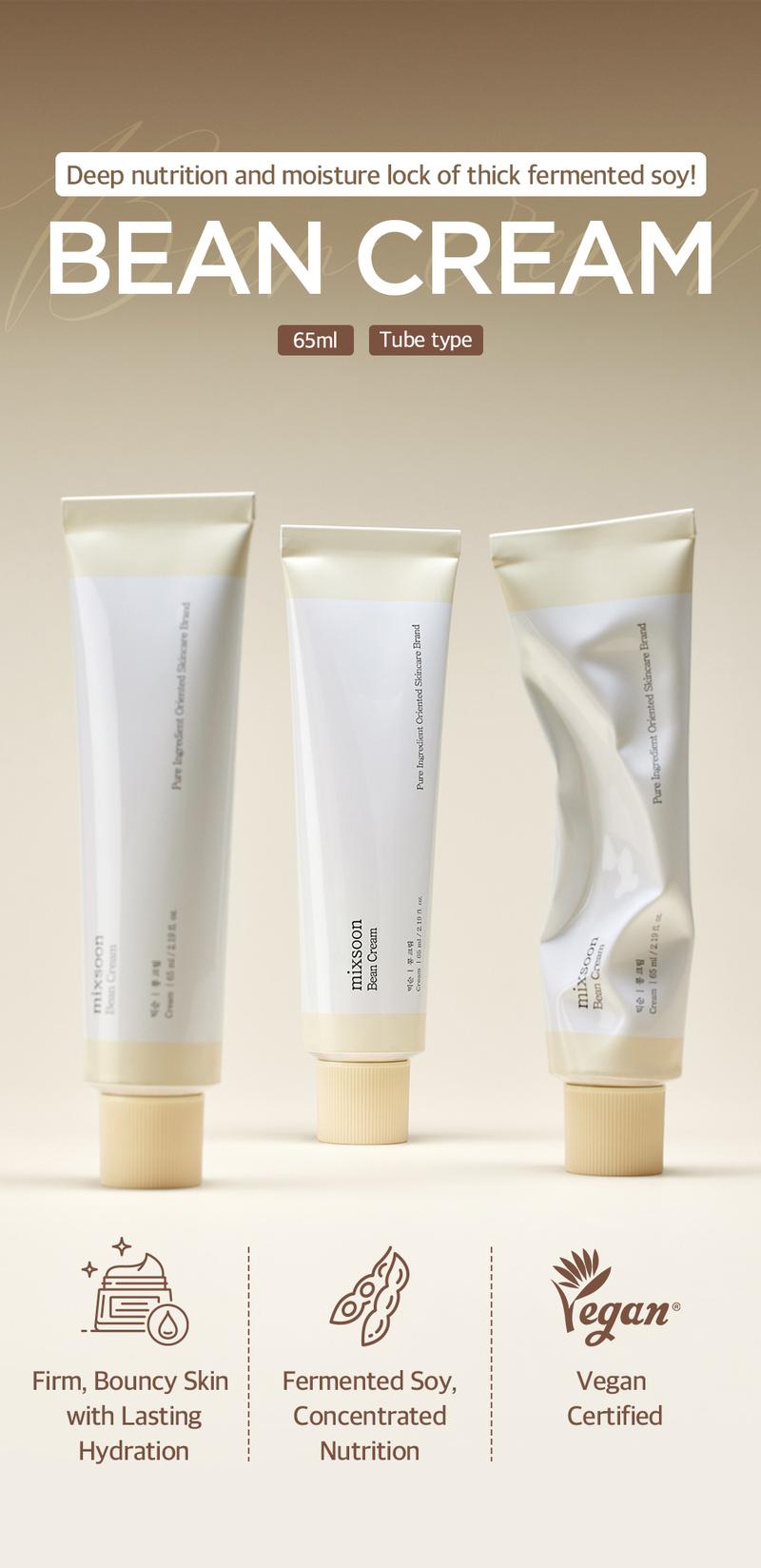 [mixsoon Official Shop] Bean Cream 2.19 fl.oz / 65ml - Intensive Facial Cream, Korean Moisturizer for Glass Skin