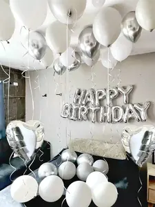 42PCS Silver & White Happy Birthday Balloon Kit, 16in Letter Foil Balloons + Latex & Heart Foil Balloons, Party Backdrop Decor for Birthday, Wedding, Graduation, Engagement, Bachelor Party, Photo Booth Setup