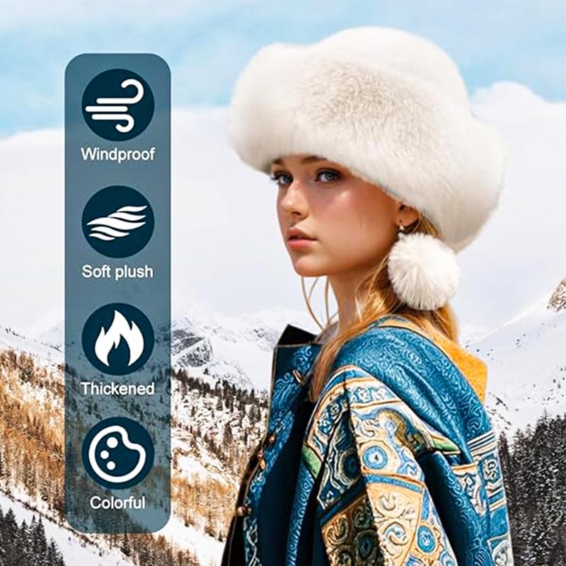 【FaddishDeal】Women's Winter Woolly Beret Faux Fur Decorated Fashion Hat Warmth Protection Versatile Elegant Foldable Breathable One Size Fits Most.