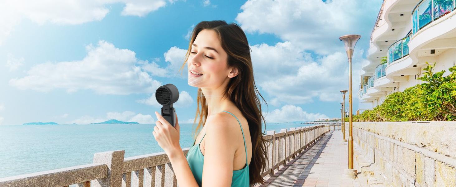 Ice-Cooling Turbo Fan | 5-Speed Handheld Portable Fan – 12H Rechargeable Personal Cooling Fan for Travel, Outdoor, Camping & Hiking | Perfect Gift for Him & Her