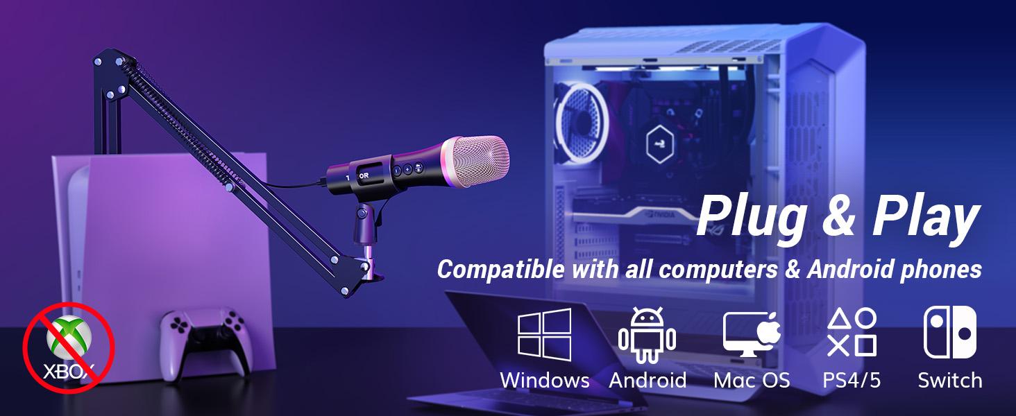 TONOR TD310/TD310+ USB/Type C Dynamic Microphone with Quick Mute Function, RGB Lighting, and Compatible with Phone, PC, PS4/PS5, and Studio Recording TONOR TD310/TD310+ USB/Type C Dynamic Microphone with Quick Mute Function, RGB Lighting, and Compatible with Phone, PC, PS4/PS5, and Studio Recording