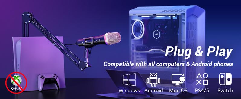 TONOR TD310/TD310+ USB/Type C Dynamic Microphone with Quick Mute Function, RGB Lighting, and Compatible with Phone, PC, PS4/PS5, and Studio Recording