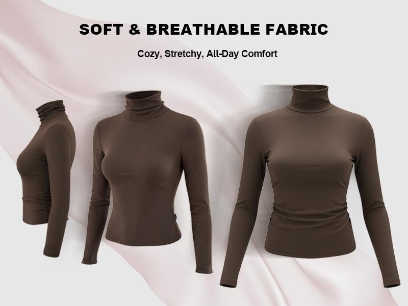 Women's Long-Sleeve Top High-Neck Basic T-Shirt Stretch Slim Fit for Fall/Winter