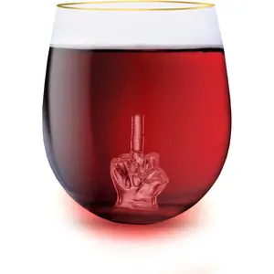 Middle Finger Wine Glass – 16oz Funny Wine Glasses – Stemless Glasses for Liquor, Whiskey, Cocktails – Funny Gag Gifts for Men and Women Birthday, Anniversary – Home Bar Accessories