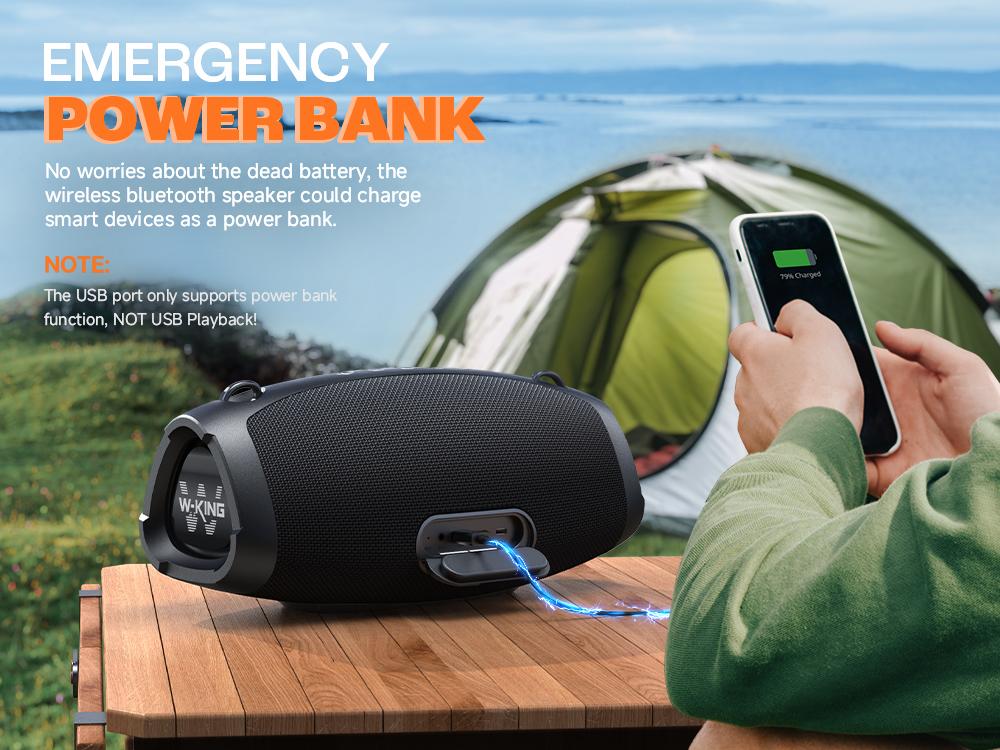 W-KING 120W Peak Outdoor Bluetooth Speaker, Wireless Mic+IPX6 Waterproof+42H Play, EQ/AUX/TF for Large Party Soundbar