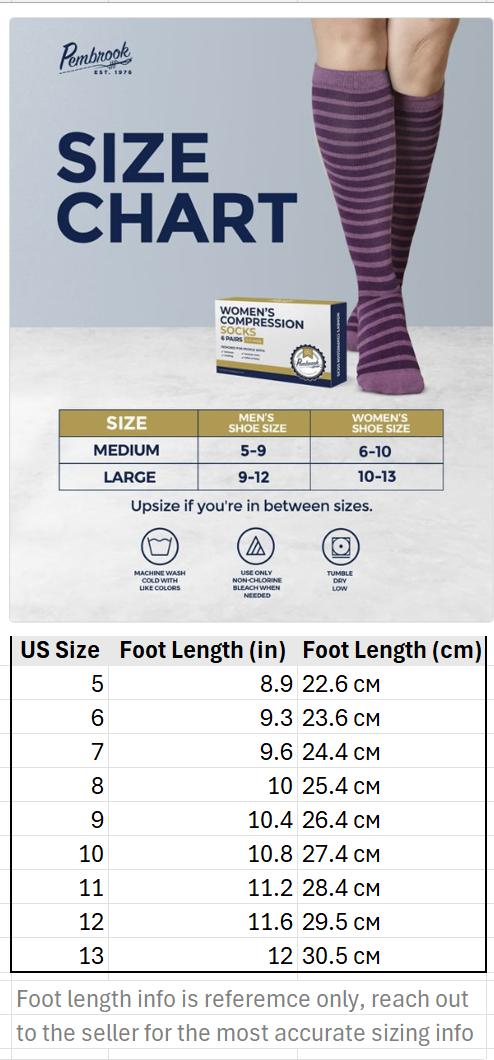 Pembrook Women's Light Compression Socks 6 Pairs Floral & Striped 8-15 mmHg Cotton