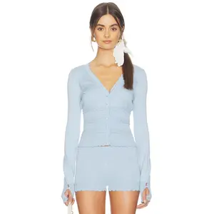 MAJORELLE Kiria Pointelle Cardigan in Blue