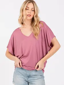 V Neck Dolman Top with Dolman Sleeves for Casual Everyday Summer Blouses