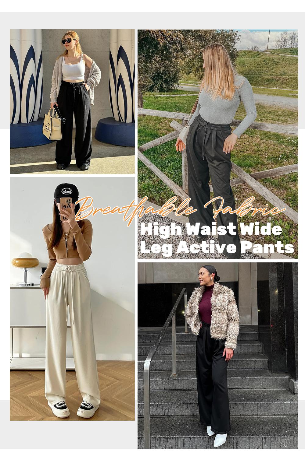 Aleumdr Wide Leg Sweatpants for Women 2026 Trendy Fashion High Waist Drawstring Loose Long Pants with Pockets Elastic Casual Womenswear Sport Athleisure Activewear Bottoms