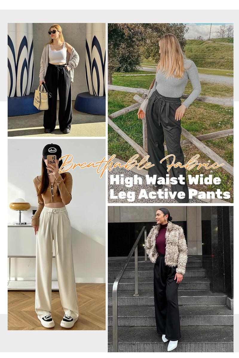 Aleumdr Wide Leg Sweatpants for Women 2026 Trendy Fashion High Waist Drawstring Loose Long Pants with Pockets Elastic Casual Womenswear Sport Athleisure Activewear Bottoms