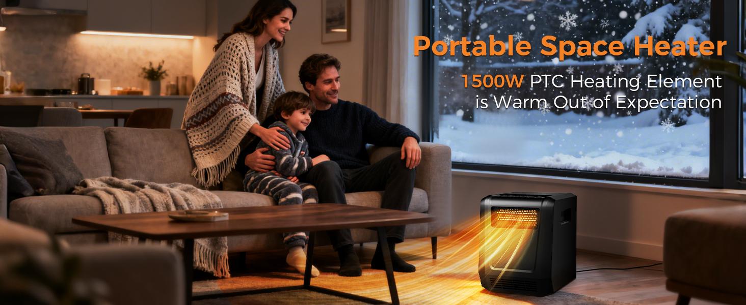 OSTBA 6-Element Infrared Cabinet Heater, 1500W Space Heater for Indoor Use, Box Heater with Thermostat 41–95°F, ECO Mode, Remote, 12H Timer, Tip-Over & Overheat Protection Portable Ceramic