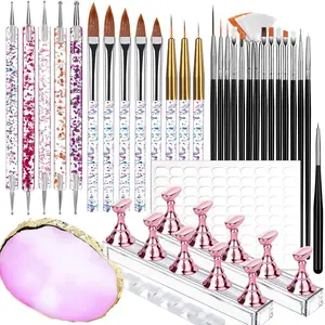 Nail Art Tools Set, 23 Pcs Nail Art Brushes, 5 Pcs Nail Dotting Tool, 2 Set of Nail Stand, 100 Pcs Double-Sided Adhesive Tabs, Nail Art Palette, Brushes Holder for DIY Nail Art