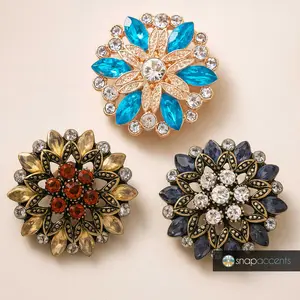 Flower Snap Jewelry Ginger Charm, Rhinestone Marquise Floral 18MM Statement Button, Fits Women's Custom Snap Bracelets, Necklaces, Keychains
