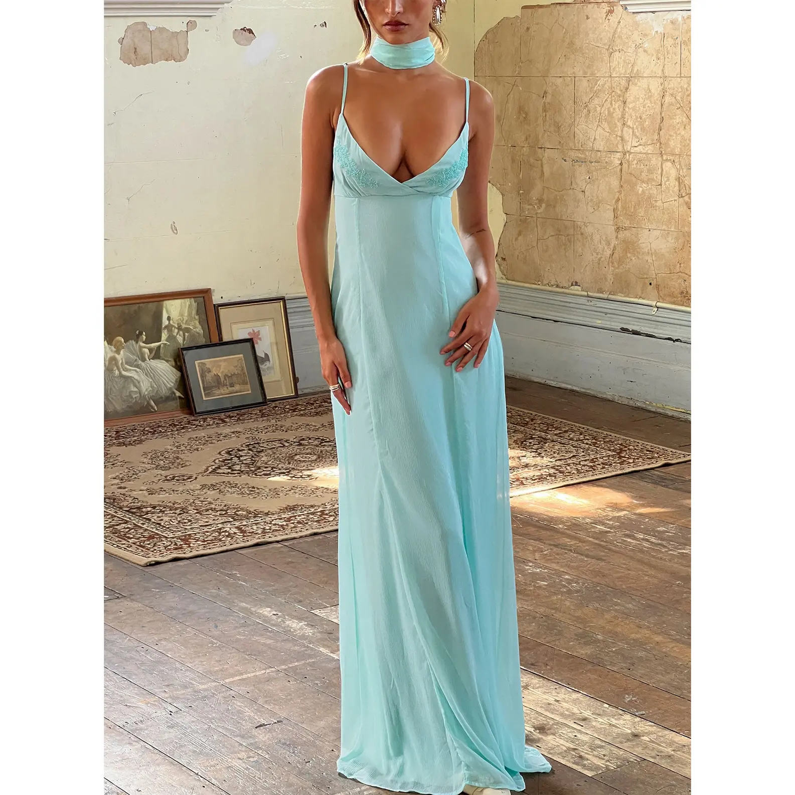 Jadira Scarf Maxi Dress Aqua - TikTok Shop