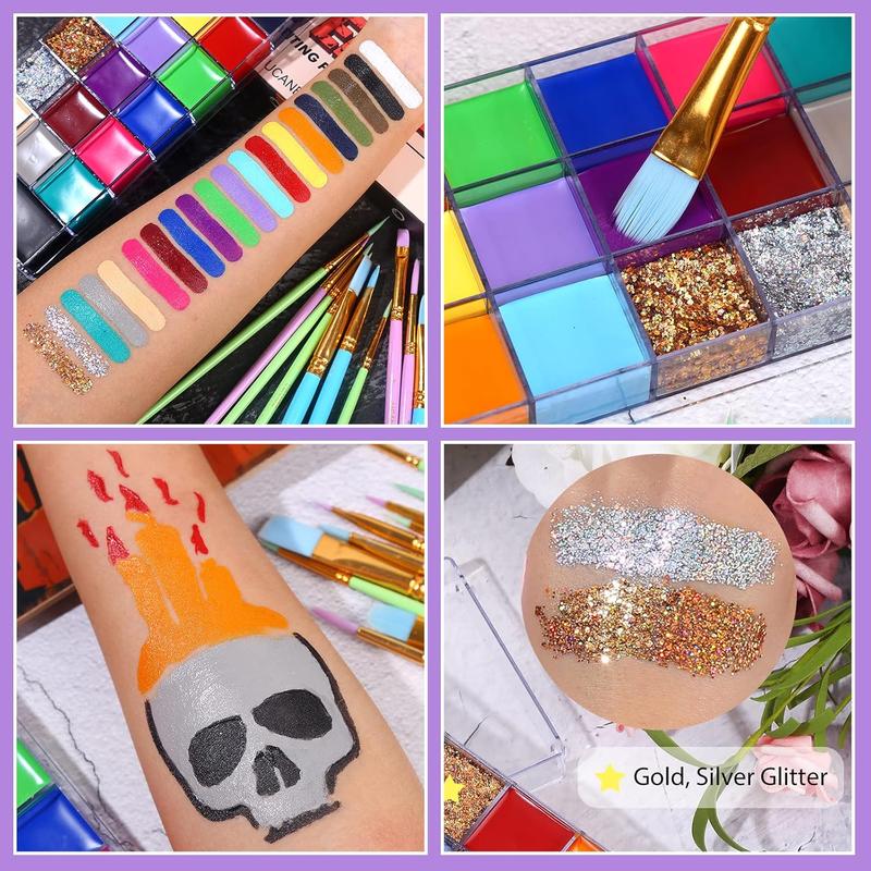 UCANBE Athena Face and Body Oil Paint Palette 20 Vibrant Colors Safe Non-Toxic for Kids Adults Cosplay Halloween Special Effects Makeup Kit