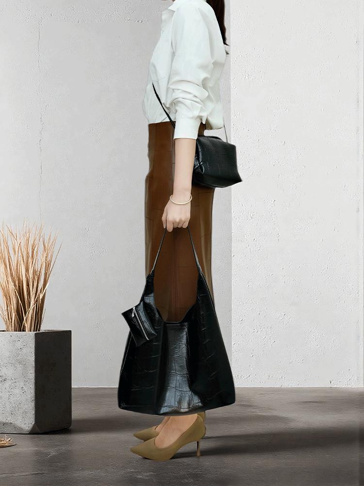 NEWBELLA Kara 2 PCS Set Hobo Bags in PU Leather Top Handle Tote with Magnetic Closure Casual Daily Use Two Colors New Arrivals,FallFreshness