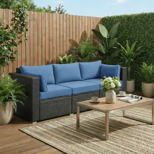 【2 Packages】Costoffs 3-Seater Outdoor Rattan Sofa with 4.3" Thick Cushions, Includes Rain Cover and Lumbar Pillows, 992lb Capacity Hand-Woven PE Wicker for Patio/Poolside/Garden/Deck