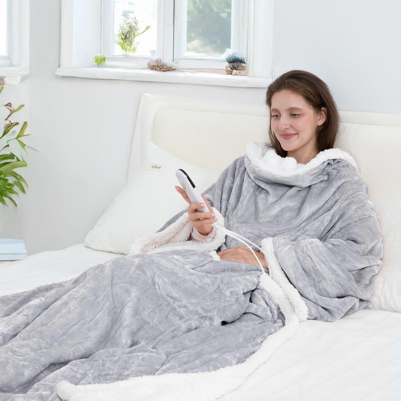 VUSIGN Wearable Heated Blanket, 52”×72” Full body electric heated robe, Electric Blanket with Foot Pocket & Sleeves - 6 Heat Levels, 12-Hour Timer Auto Off, Machine Washable, Gift for Winter, Women, Mom, Christmas Gift