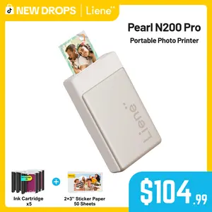 Liene Pearl N200 Pro Portable Photo Printer, Instant Mini Picture Printer for iPhone Smartphone, Thermal Dye Sublimation, Bluetooth Sticker Printer 50 Sheets 2x3 Adhesive Paper & 5 Cartridges, New Drops