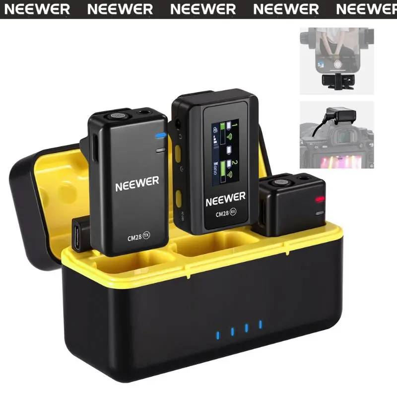NEEWER CM28 Wireless Lavalier Microphone with Charging Case & OTG Adapter, Handheld Streaming Audio Gear Compatible with Smartphone, DSLR, Computer, Camera, Ideal for Vlogging, Interviews (Back to School)