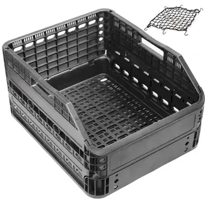 CyclingDeal Foldable Rear Bike Basket | Patented Design, Easy Install & Large Storage Capacity w/ Cargo Net for Safety | Premium Quality, Durable Basket & Weather Resistant Rear Bike Rack Basket