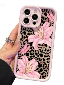 Valentines Phone Case Cute Pink Lily Flower & Leopard Print Anti-Drop Phone Case Compatible With IPhone 11, 12, 13, 14, 15, 16, 13 Pro Max, 16 Plus, XR, 7, 8 Plus, 17 Pro Max, AIR,,Valentine'S Day Gifts