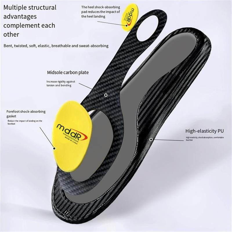 Big Size Carbon Plate Arch Support Insole for Sports Shoes Anti Slip Low Arch Support High Elasticity Shock Absorption Anti Torsion Ergonomic Comfort for Work Boots and Various Shoes