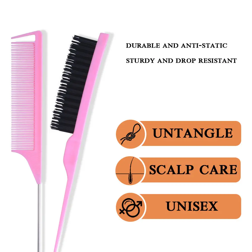 Vital5 3-Piece Salon-Quality Dry Hair Styling Tool Set - Teasing, Sculpting, Detangling Brushes; Fine Tooth, Rat Tail Combs; Heat-Resistant Design, Edge Control