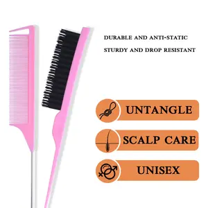 Vital5 3-Piece Salon-Quality Dry Hair Styling Tool Set - Teasing, Sculpting, Detangling Brushes; Fine Tooth, Rat Tail Combs; Heat-Resistant Design, Edge Control