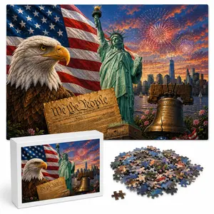 Patriotic USA Jigsaw Puzzle 300/500/1000 Pieces, American Flag Eagle and Statue of Liberty Puzzle for Adults and Families