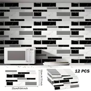 12 PCS Peel and Stick Backsplash for Kitchen, 9.84"*4.72" Marble Look Stick on Tile Upgrade Your Kitchen Backsplash, RV, Fireplace
