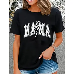 Mama Lightning Bolt Checkered Varsity Mom Women Mother's Day T-Shirt