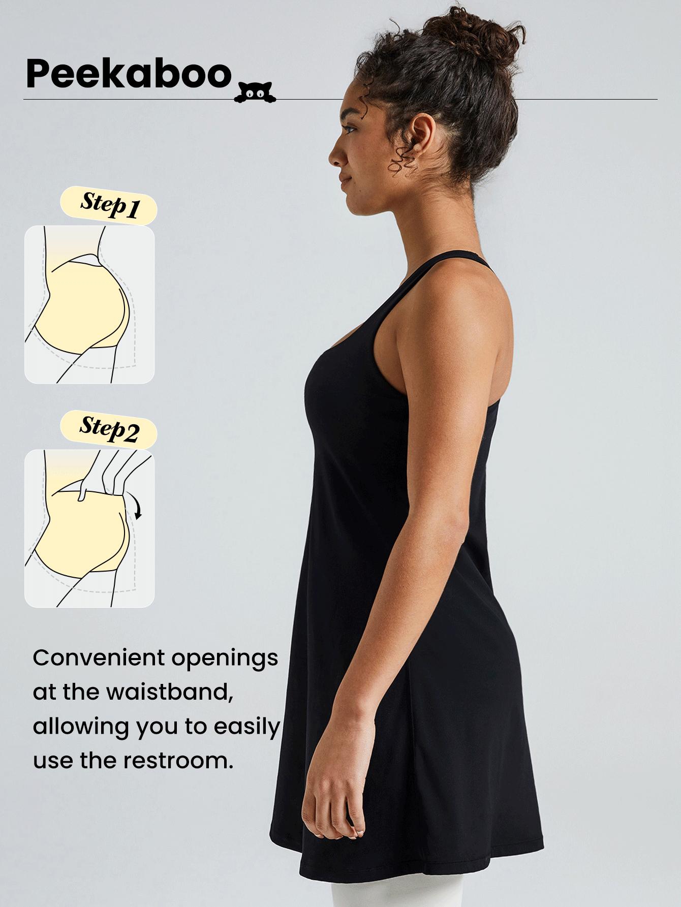 GLOWMODE FeatherFit-Air Peekaboo Strappy Dress With Built-In Anti-Slip Shorts Low Impact Yoga Summer Dress TikTokShopBlackFriday Black Dress Quick Dry Moisture Wicking