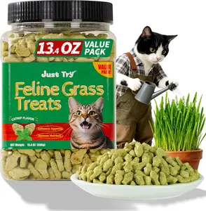 Just Try 13.4 OZ Cat Treats for Indoor Cats Hairball Control Natural Salmon Healthy Cat Grass Treats Kitten Snacks Training Biscuits Catnip for Cats Dental Care