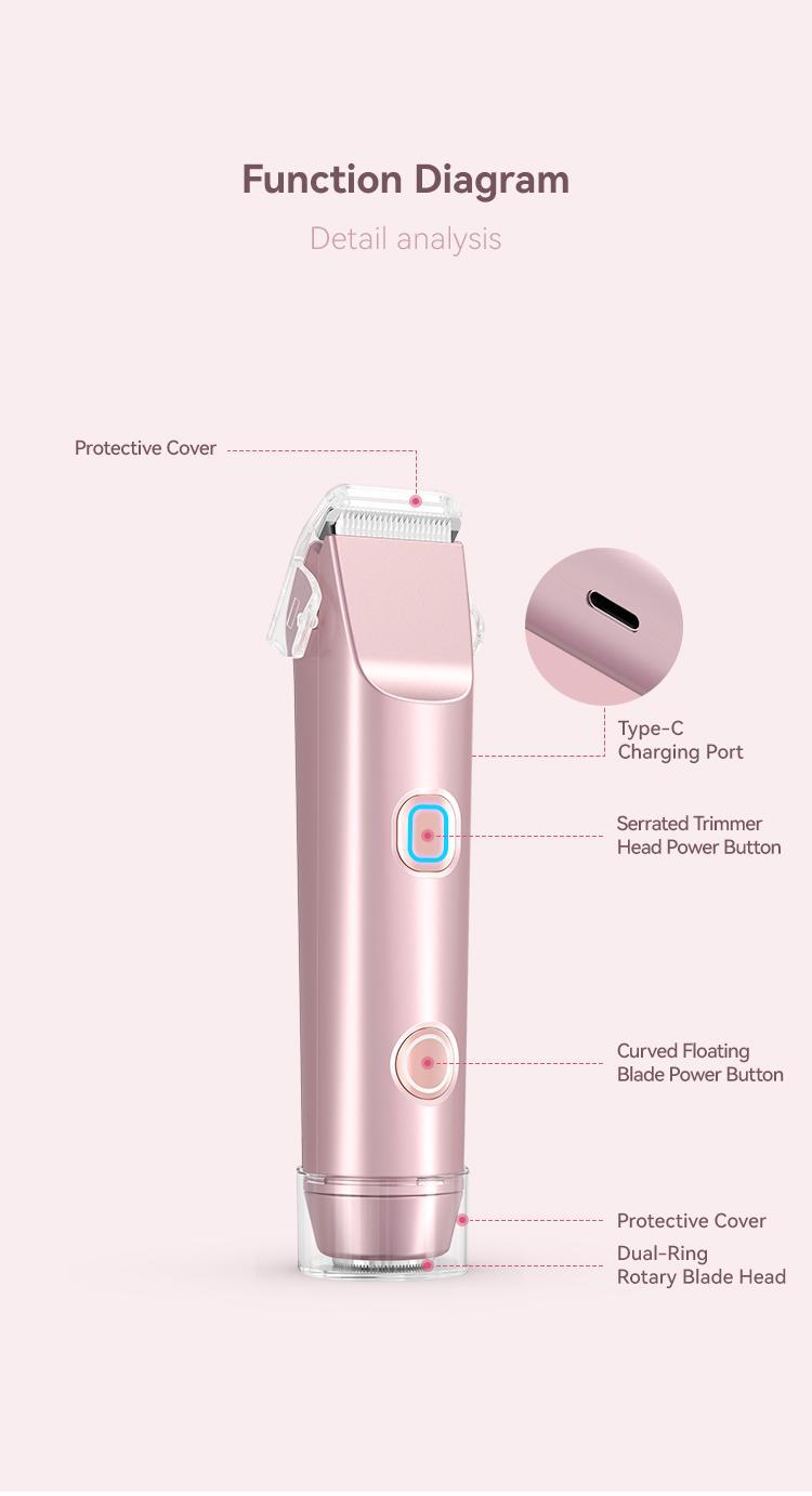 Bikini Trimmer for Women, 1 Box Rechargeable 2 in 1 Women Electric Shaver Dual Head Waterproof Hair Removal Machine for Armpits and Legs