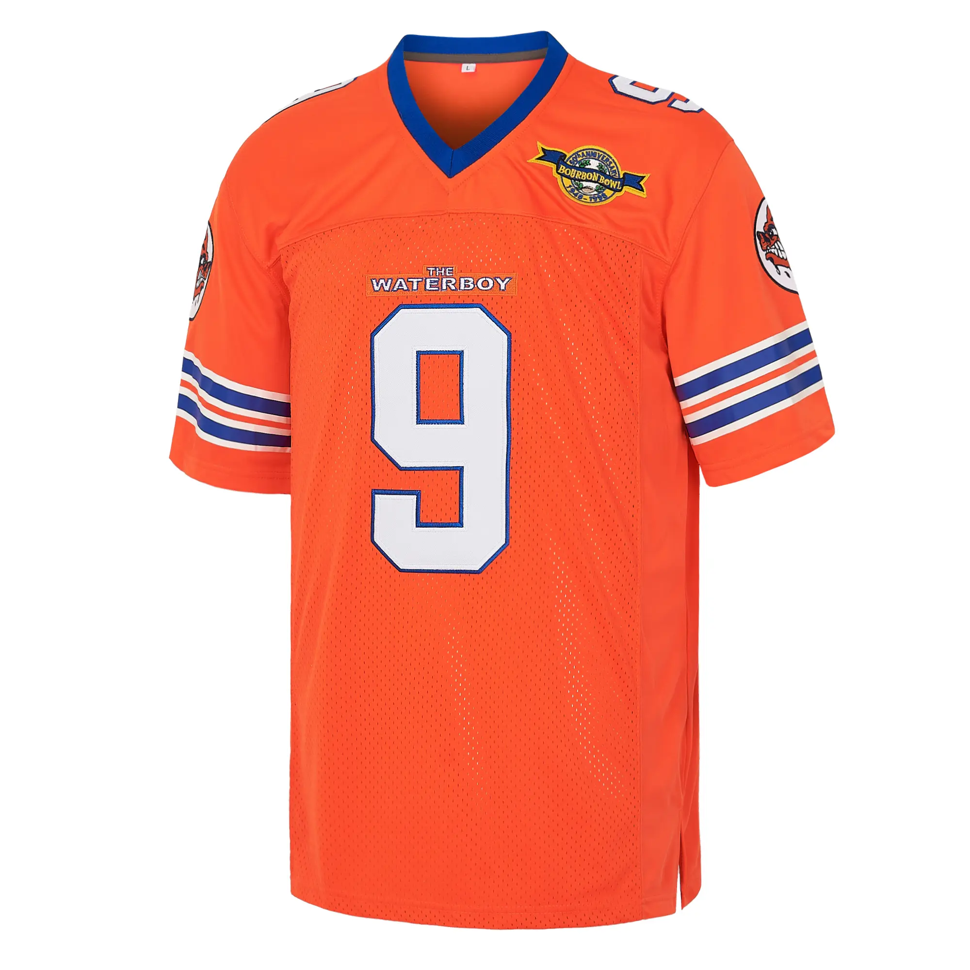 The WaterBoy Jersey Bobby Boucher #9 Adam Sandler Movie Mud Dogs Bourbon Bowl Football Embroidery White Black Orange