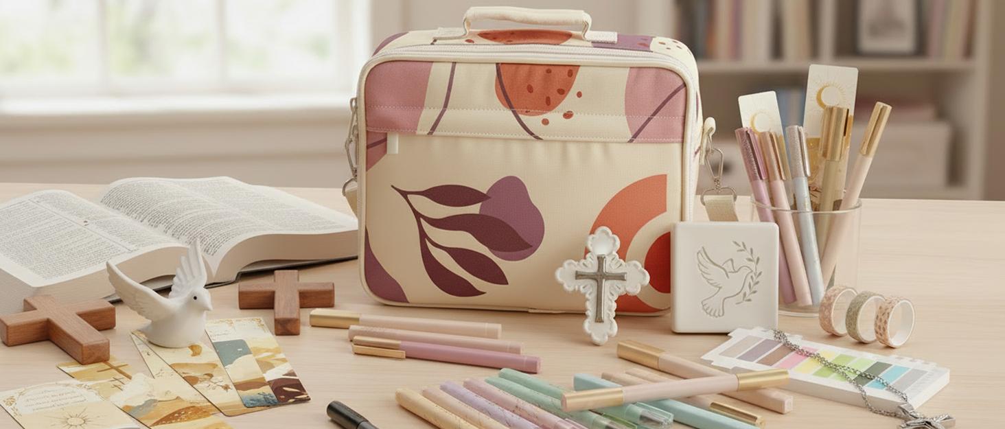 WEMATE 76 PCS Bible Study Supplies with Bible Case, 15 No Bleed Bible Highlighters and Pens, Washi Tape, Transparent Sticky Notes, Prayer Cards, Annotation Journaling Kit Gift for Women, Aesthetic Accessories Set Notebook Pastel Markers Pencil Bag