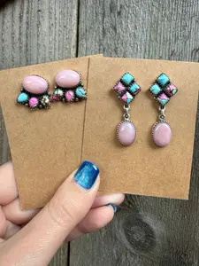 Pink Opal And Cotton Candy Statement Cluster Earrings