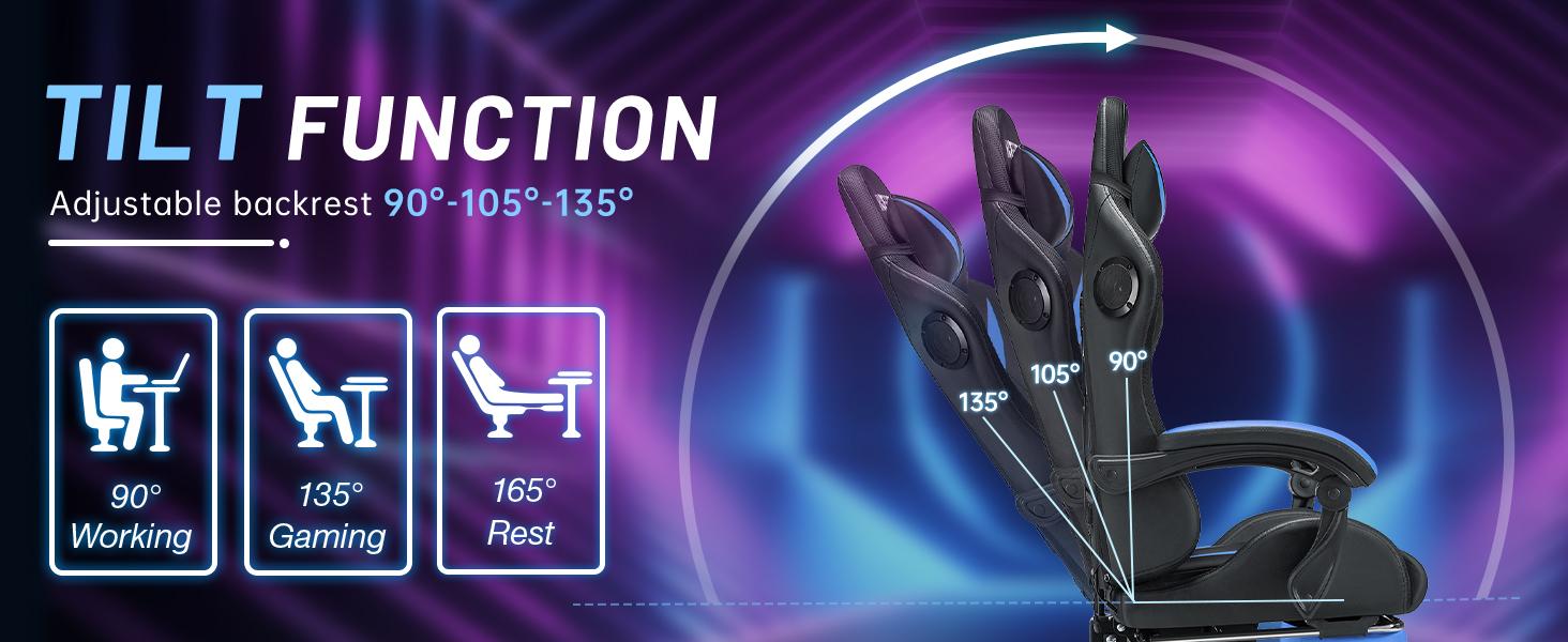 HOFFREE Gaming Chair with LED Lights & Massage | Bluetooth Speakers, Footrest & Adjustable Recline