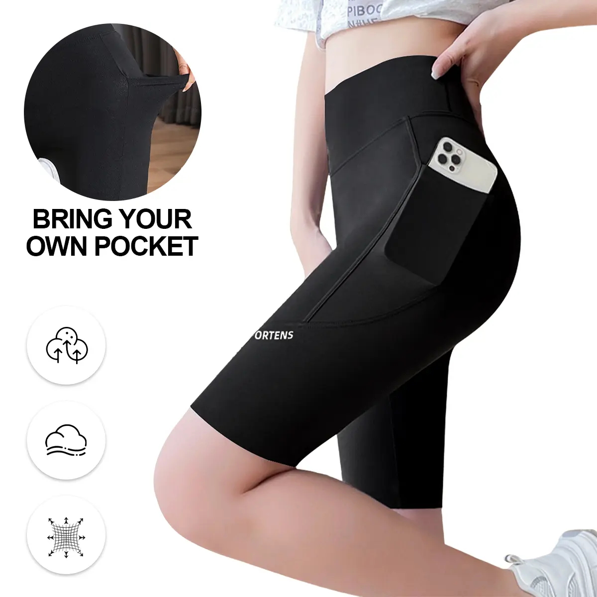 Women's CurveFit High-Waisted Compression Polyamide Shorts, Large Deep Side Pockets, No Rolling Waistband Tummy Control Yoga Biker Workout Shorts for Women, Biker Shorts, Shorts Women