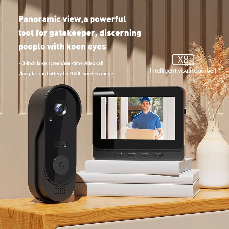 X8A Wireless Video Doorbell with Monitor, HD Camera, Rechargeable, Two-Way Audio, Night Vision, Waterproof, Plug & Play, No App Needed