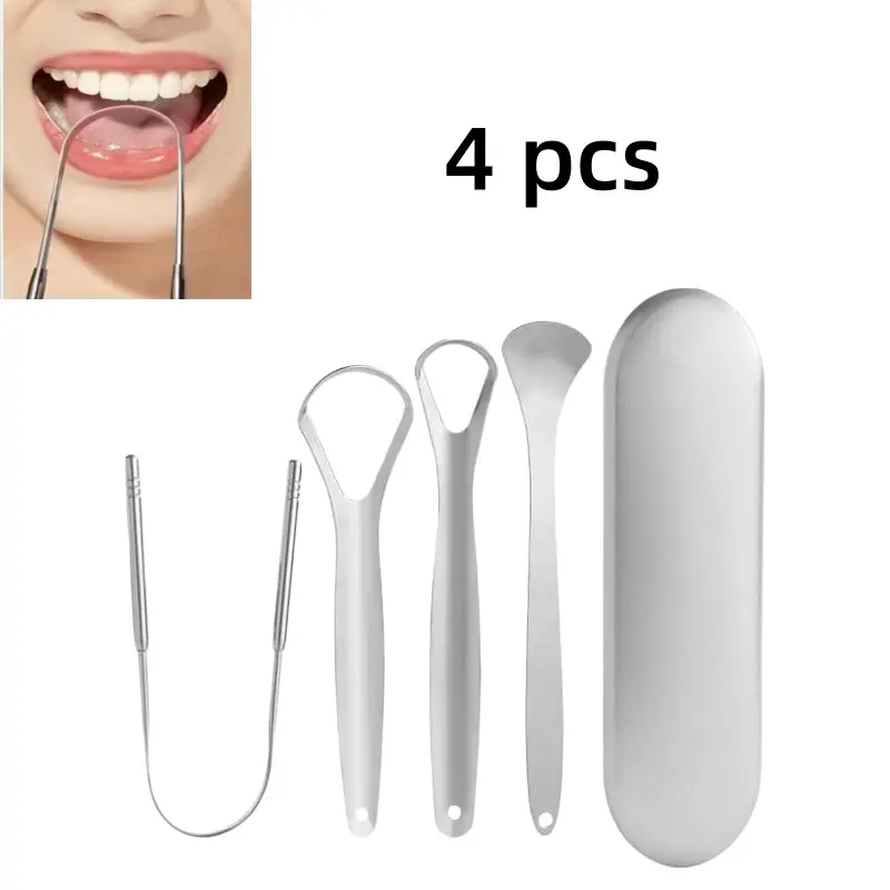 4/8 Pcs Stainless Steel Tongue Scraper Cleaner Set, U-Shaped Tongue Cleaner for Fresh Breath, Oral Hygiene Tool for Adults-MM1