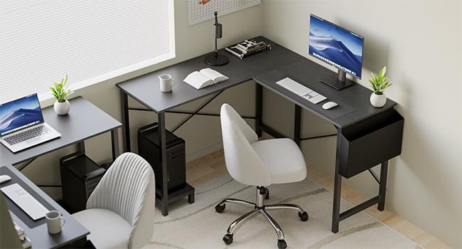 Furnest Furniture Indoor Furniture L Shaped Computer Desk - Gaming/Work Table Corner Desk 50 Inch PC Writing Desk Study Desks with Wooden Desktop CPU Stand Side Bag Reversible for Home Office Dorm Small Space