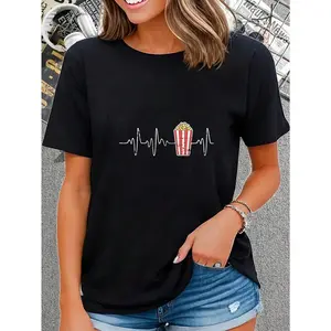 100% Cotton Movie Snack Popcorn Lover Heartbeat Gift Popcorn T-Shirt