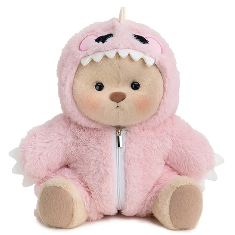 Getahug Dinosaur Teddy Bear | 5 Moveable Joints, Summervibes, Changeable Outfit Teddy Bear Set, Furry Pink and Green Dino Teddy Bear, Soft Stuffed Animal Plush Unique Gift for Dino Lovers Collectors, Cozy vibes Little Gifts for Girls Plushies