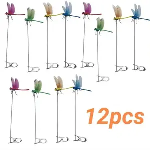12Pcs/Set Dragonfly Insert Rod Clip,3D Dragonfly Garden Stakes,4 Color Simulation Dragonfly,Ideal for Garden Decorations and House Warmings, Halloween Christmas Party Gifts, Tools &Hardware