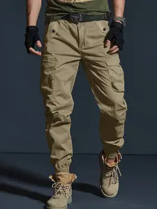 Men’s cargo jogger pants with side pockets, non-stretch fabric — convenient long pants for outdoor activities and work .