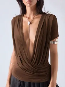 HANNA x LYSMO Women's Sexy Deep V-Neck Camisole In Brown