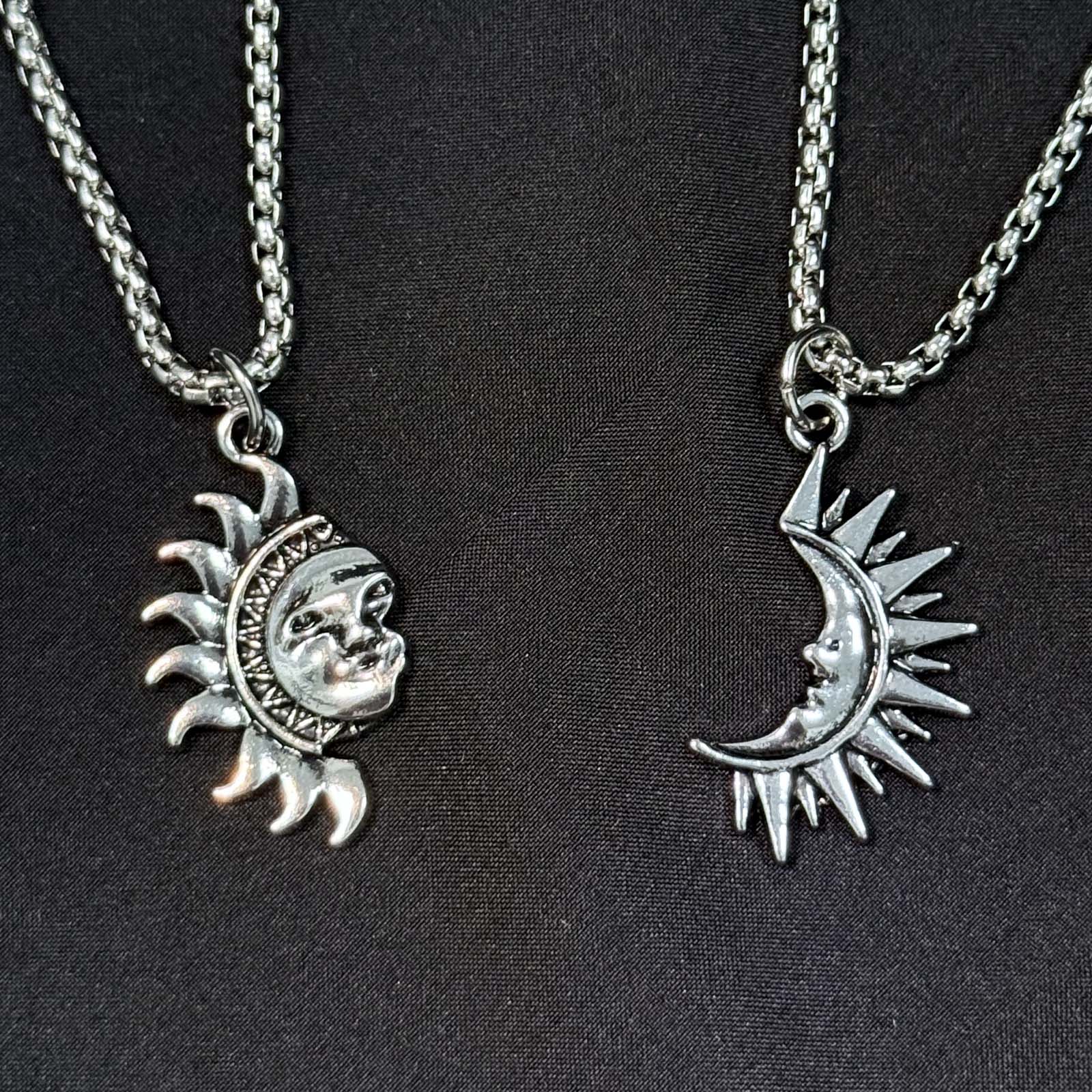 KISSFOO Sun and Moon Asymmetrical Couple Necklace Set Anniversary Accessories Gift for Him and Her